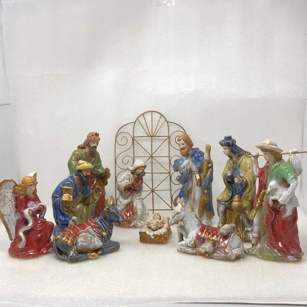 Classic Elements Ceramic Nativity Scene 10 Piece Set Plus Wire Gazebo - Picture 16 of 16